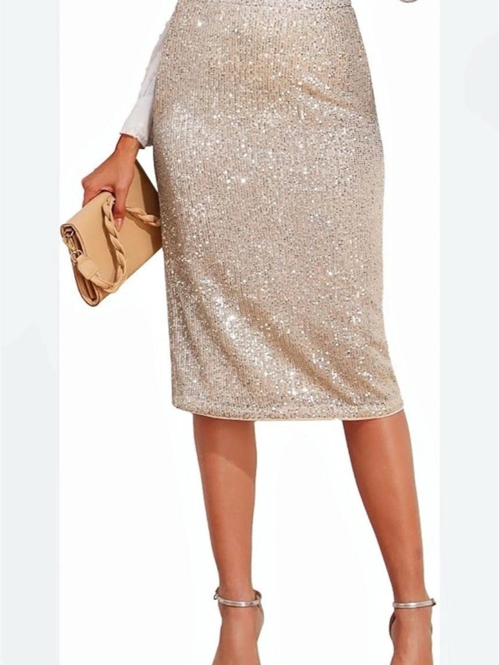 H&M Sequin Midi Skirt Gold XL